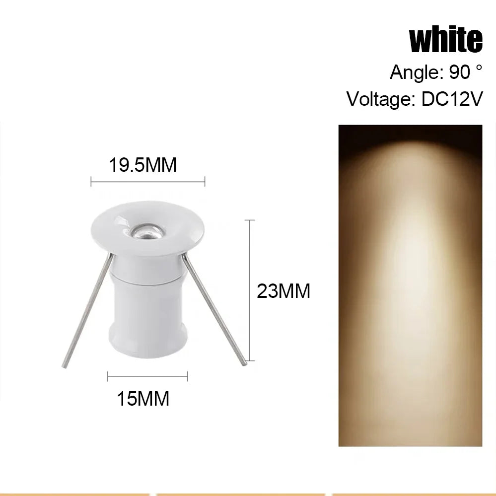 Mini 1W DC12V LED Recessed Spotlight 24° D20mm 15-18mm Cutout 100lm Brushed Nickel Silver
