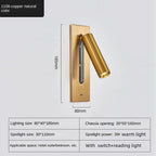 Recessed LED Reading Wall Lamp 3W 35 Degree USB 5V 2.1A Charging Port Toggle Switch Aluminum 80 x 40 x 185mm AC 85-265V Bedroom Hotel Black Copper