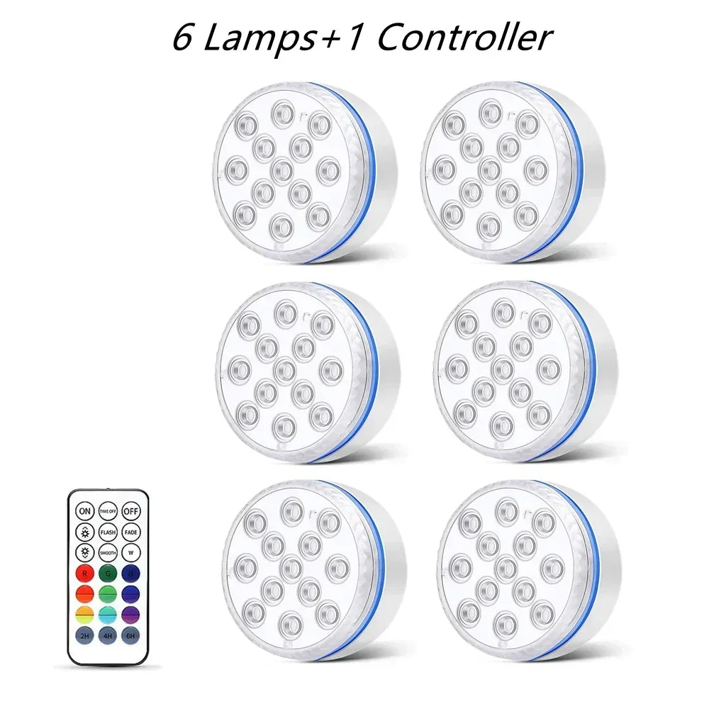 IP68 Submersible LED Pool Light 16 Colors RF Remote Control 4 Suction Cups Magnet Mount ABS Battery Powered 7cm and 8.5cm