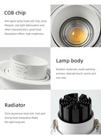 Adjustable Beam COB LED Recessed Downlight Spotlight