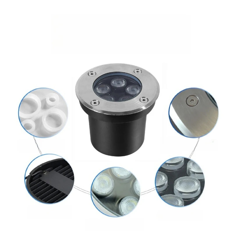 IP67 LED Recessed Ground Spotlight 2W 3W 6W 10W 12W 18W Aluminum Stainless Steel Tempered Glass AC 85-265V or DC 12V 24V Garden Pool