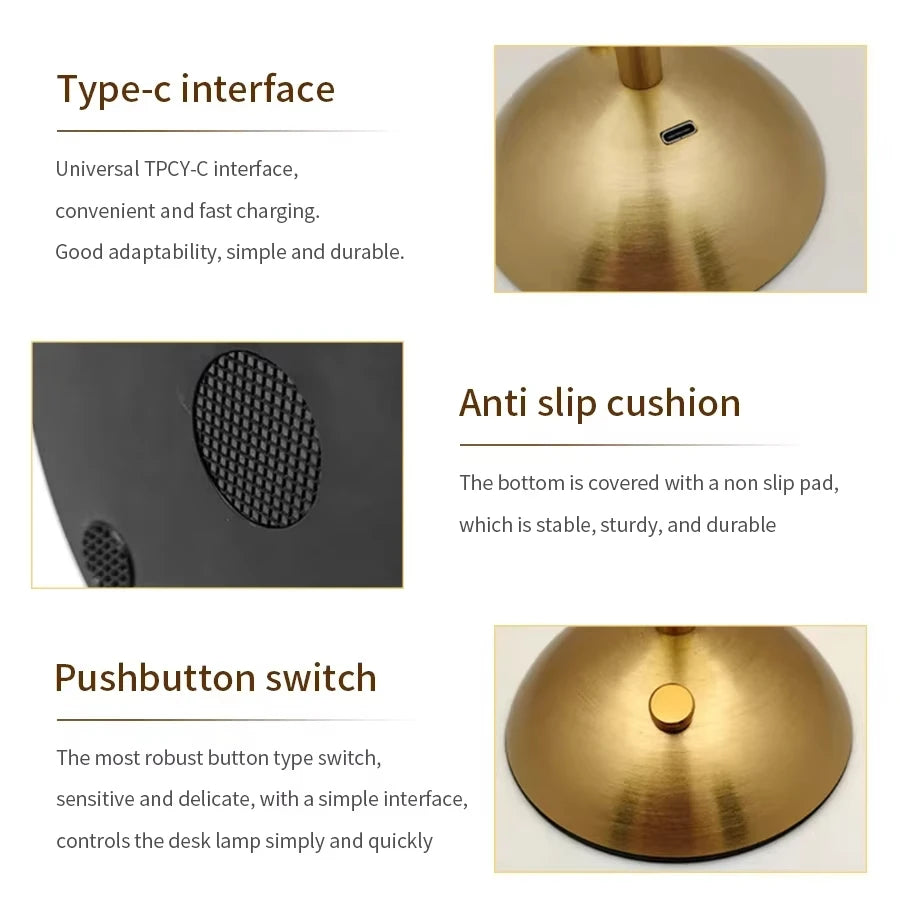 Crystal LED Rechargeable Table Lamp 3W Touch Dimmable 3 Color Temperatures USB-C Iron Base PMMA Shade IP20 Bedroom Bedside
