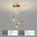 Modern Crystal Raindrop LED Chandelier Pendant Light 5 Head Gold Aluminum Cord Pendant AC 90-260V Living Room Dining Room