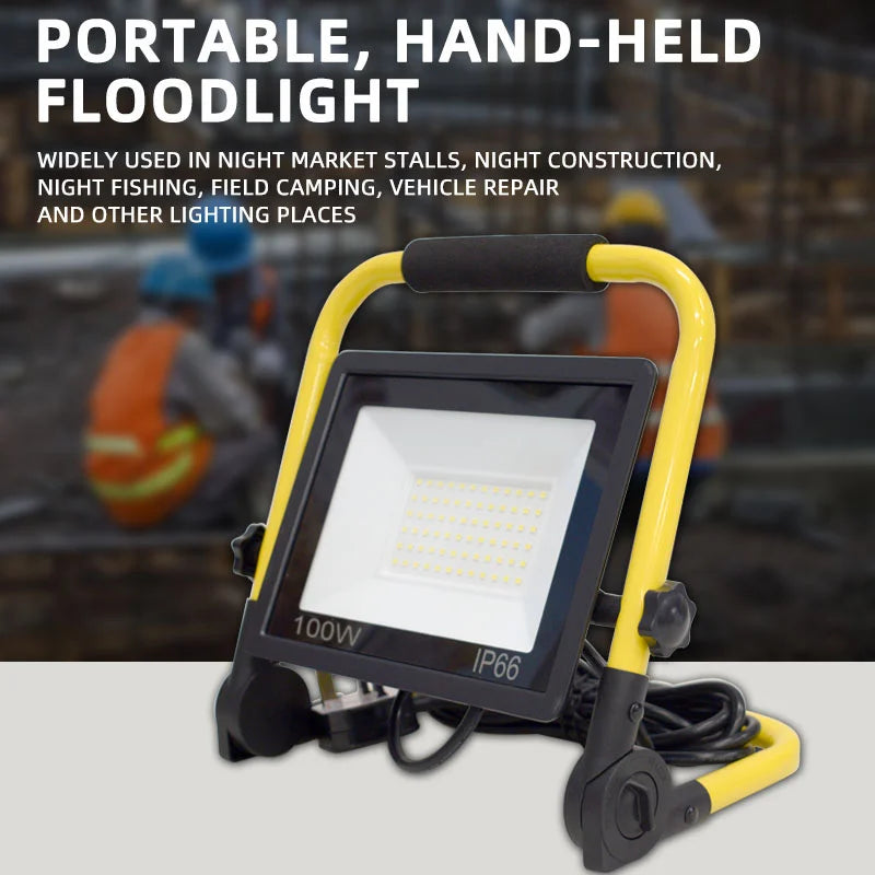 LED Portable Work Light 50W 100W IP66 10ft Cord Brushed Aluminum AC 85-265V Outdoor Floodlight