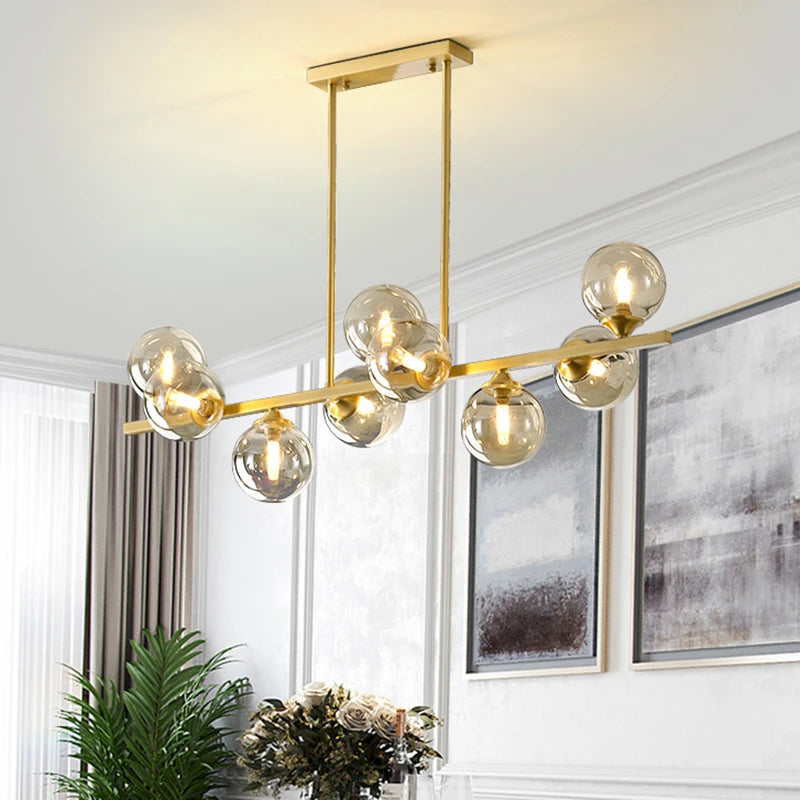 Modern Multi-Head Glass Pendant Chandelier 7 9 Heads 48W Ironware Dimmable AC 90-265V