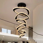 Modern Crystal LED Chandelier Stainless Steel Polished Cord Pendant Remote Control Dimmable AC 90-265V Villa Living Room Staircase