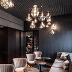 Modern Glass Iron Pendant Chandelier 3-21 Heads Round Linear Black Silver Gold AC 90-265V
