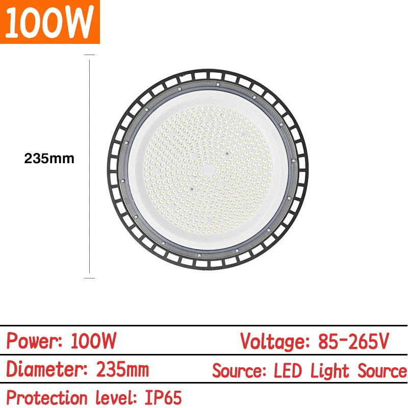 UFO LED High Bay Light 100W 150W 200W 300W SMD2835 IP65 6000-6500K AC 85-265V Warehouse