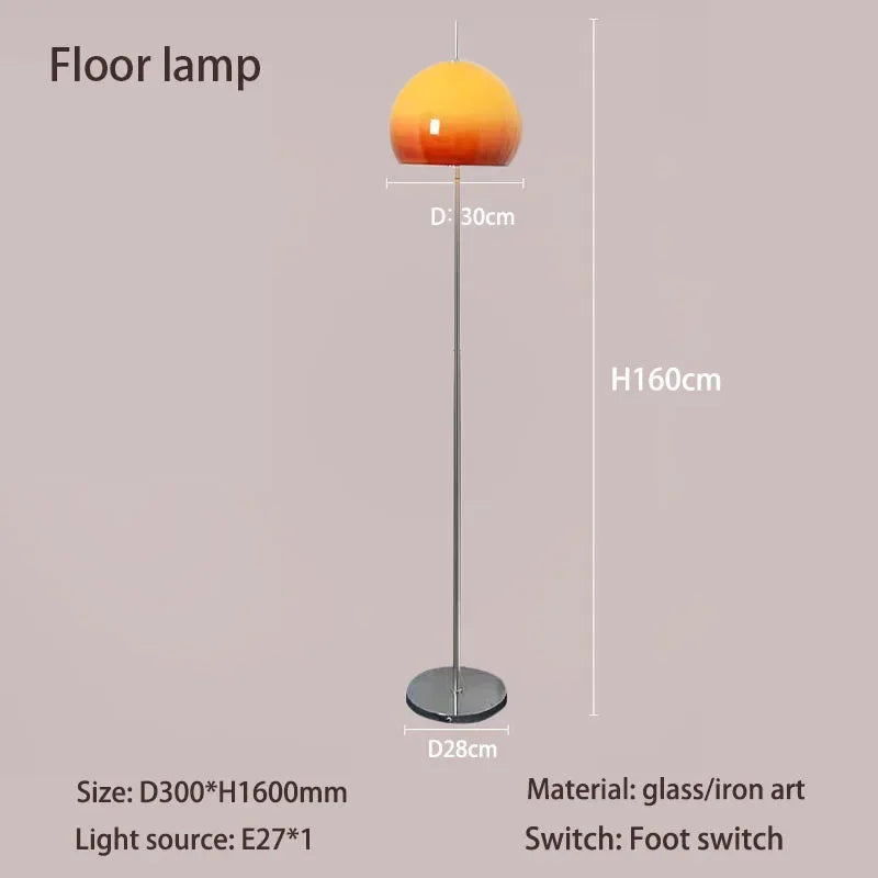 Modern Gradient Orange Mushroom Glass Floor Lamp Stainless Steel Knob Dimmable AC 90-260V