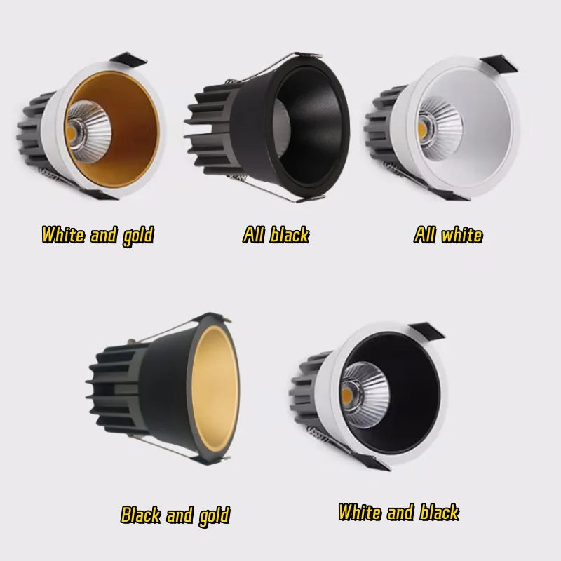 Dimmable COB LED Recessed Downlight 7W 9W 12W 15W 18W 20W CRI 92+ 15°-60° AC 85-265V