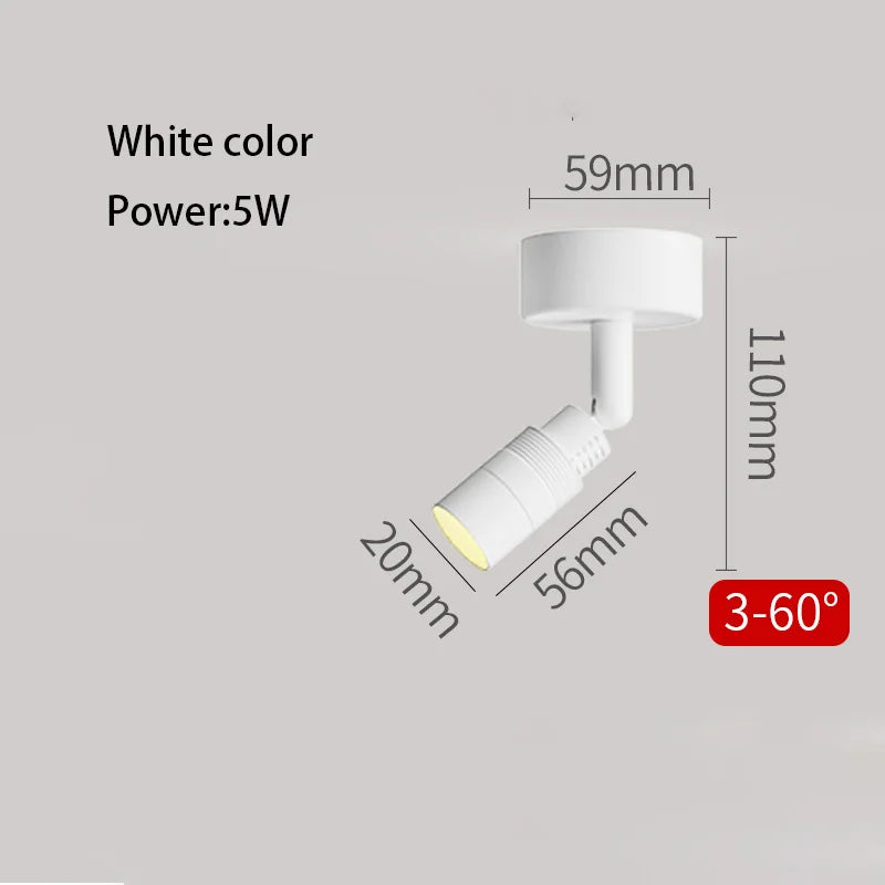3°-60° Zoom LED Surface Mounted Spotlight Adjustable Beam Aluminum AC 90-260V 3-5m²