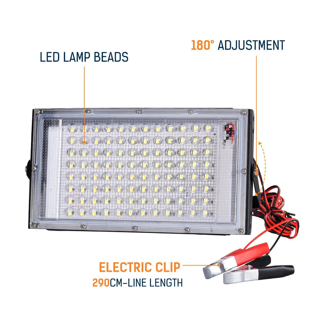 DC 12V 100W LED Flood Light IP66 SMD2835 9000lm CRI 85+ Cool White Portable Emergency