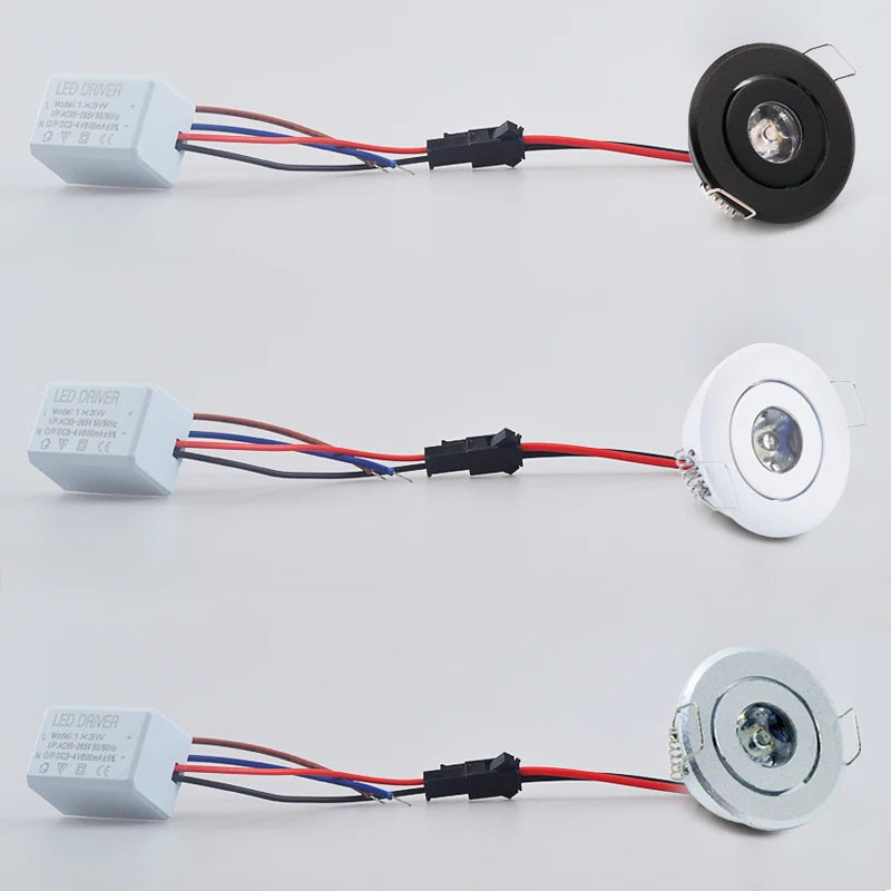 Mini Dimmable LED Recessed Downlight 1W 3W 52mm 45° CRI 80+ IP52 AC 85-265V 6 Pack