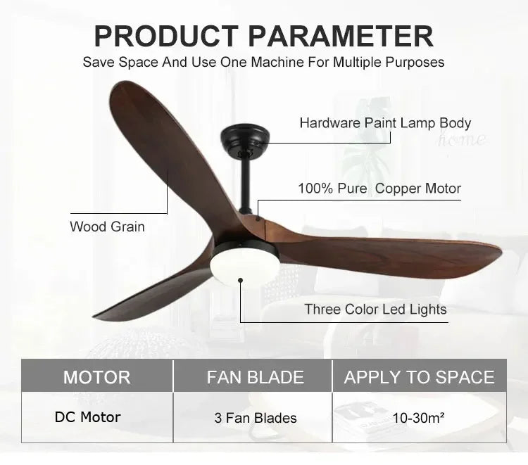 Modern Wooden Ceiling Fan Remote Control Light