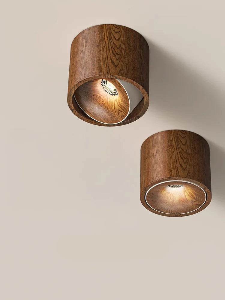 Wood Grain COB LED Surface Mounted Ceiling Spotlight 7W 12W 90 Degree Adjustable Aluminum AC 85-265V Walnut Log Wood 3000K 4000K 6000K