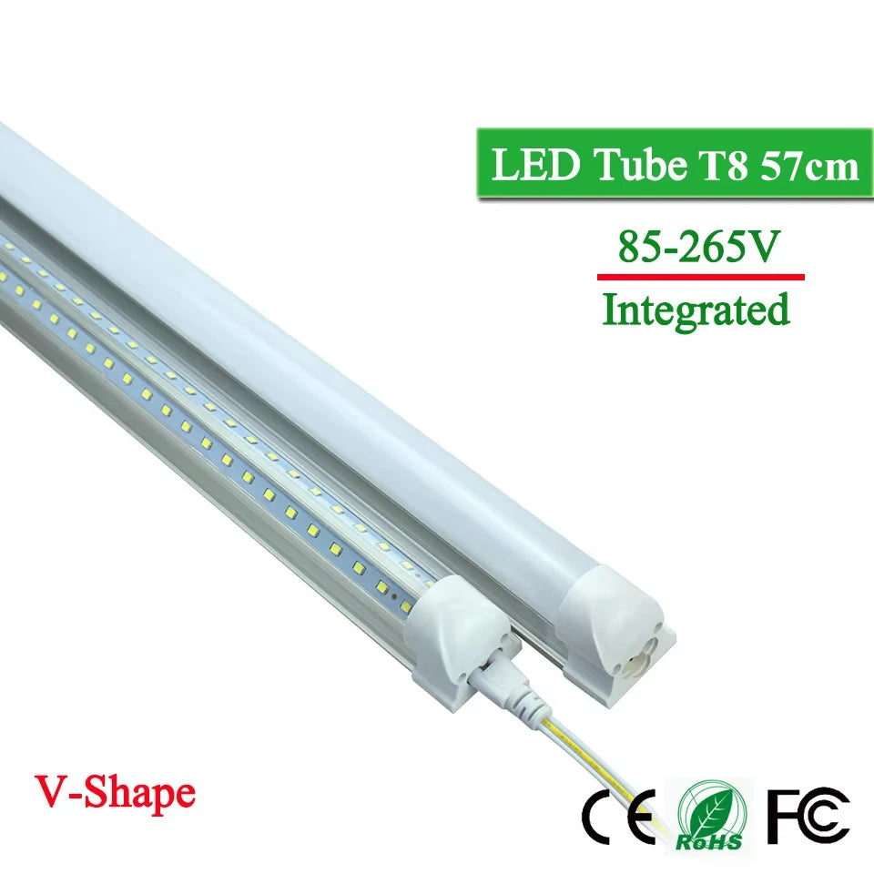 T8 Integrated LED Tube 20W 57cm 2000lm 270-Degree V-Shape Epistar Clear Milky 85-265V