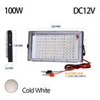 DC 12V LED Portable Flood Light 50W 100W Battery Clip 100lm/W CRI 85+ Camping Emergency Lamp