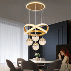 Modern LED Chandelier Iron Acrylic Semi Flush Mount 400mm Up and Down Shadeless AC 110-260V Black Gold Dining Room Living Room