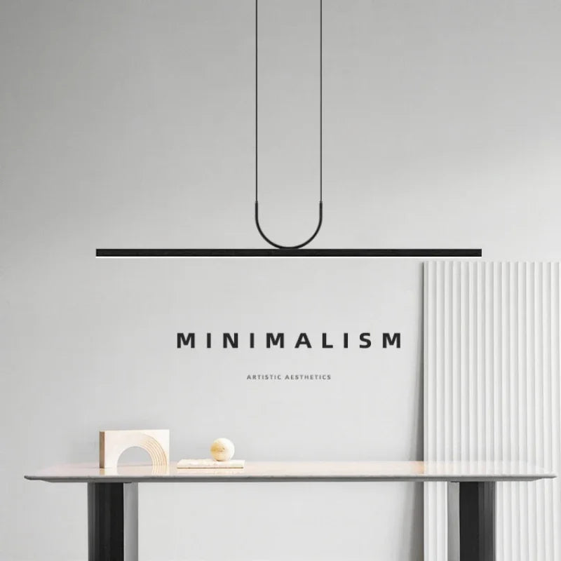 Nordic Long LED Pendant Light Iron 80cm 100cm 120cm 150cm Black White Kitchen Island 90-260V