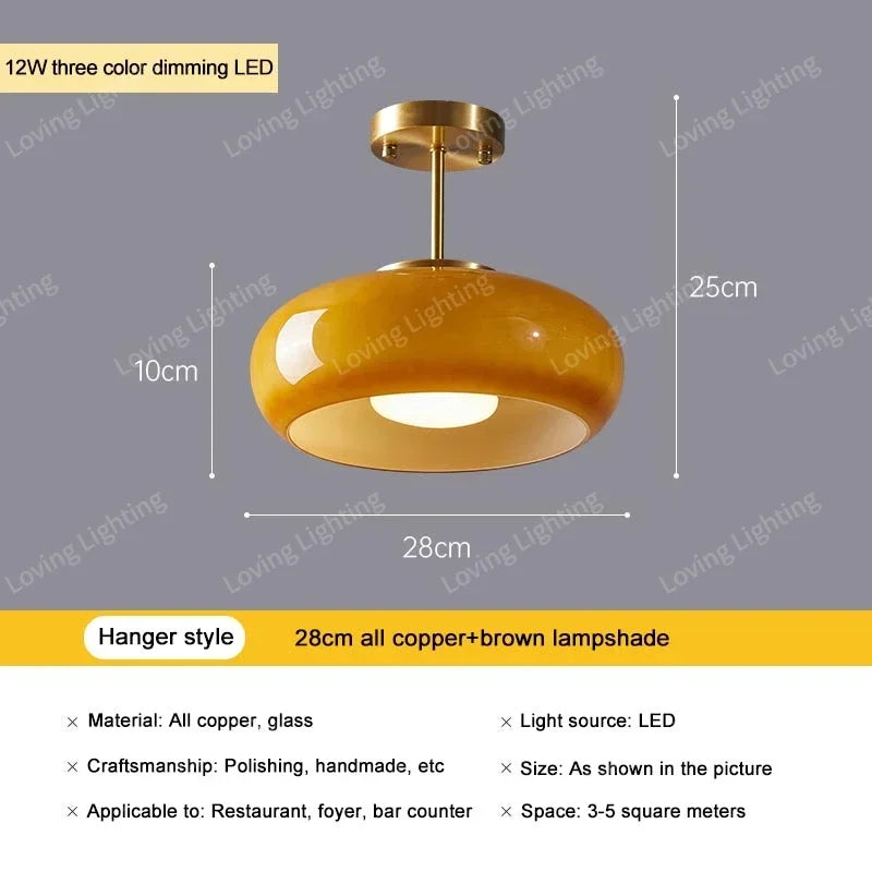 Vintage Glass LED Pendant Chandelier Gold Metal Single AC 90-260V Bedroom Dining Room