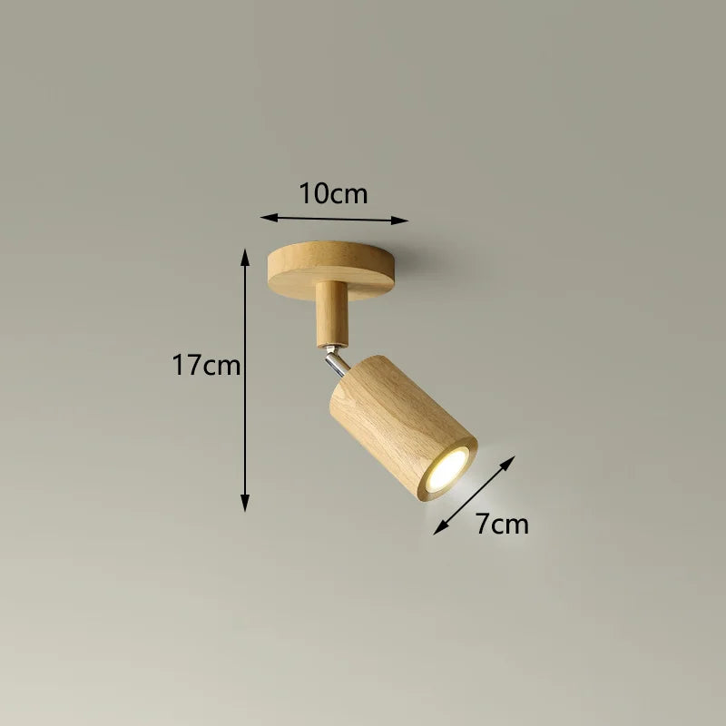 Japanese Minimalist Wood Cylinder LED Ceiling Spotlight Rotatable Surface Mount AC 90-260V