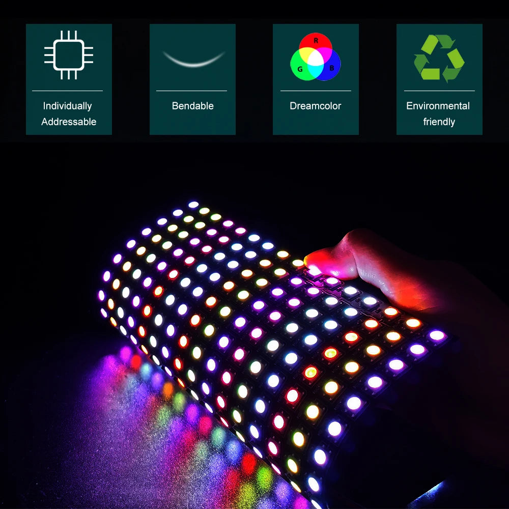 WS2812B LED Matrix Panel 8x8 8x32 16x16 DC 5V Individually Addressable SMD 5050 RGB Full Color 120 Degree IP30 Flexible PCB Pixel Display Module