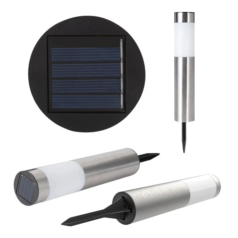 Solar LED Garden Post Lawn Light IP65 Stainless Steel PP 600mAh NiMH 8 to 15 Hour Runtime 43cm Pathway Courtyard Driveway Silver