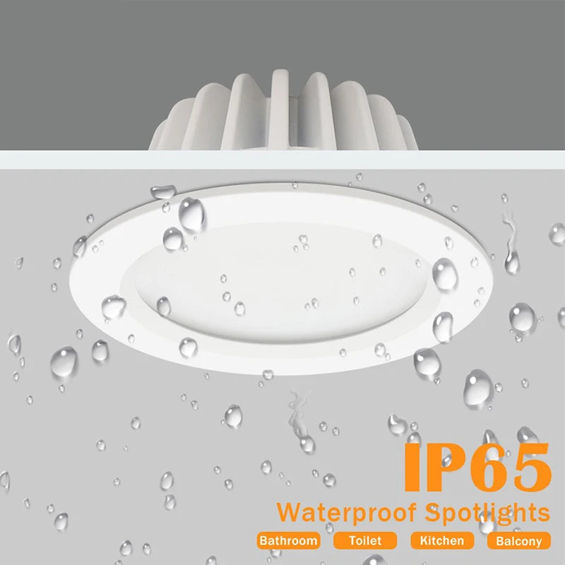 IP65 Waterproof COB LED Recessed Downlight 5W 7W 12W 15W CRI >90 Anti-Glare 85-265V