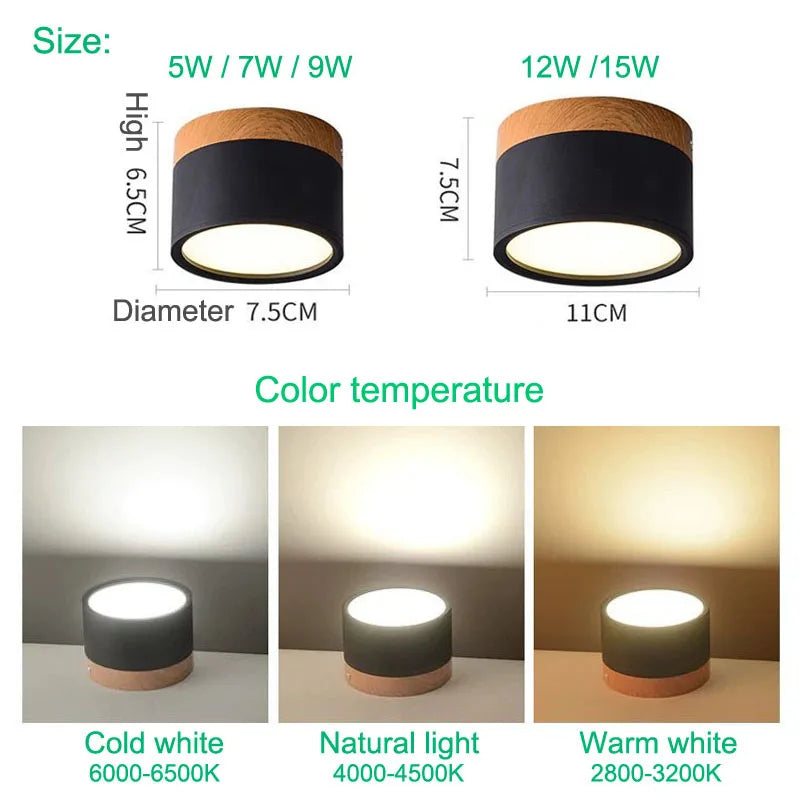 Dimmable Surface-Mounted LED Downlight 5W-15W CRI 85+ 95-110lm/W AC 110-220V 7-Color Options