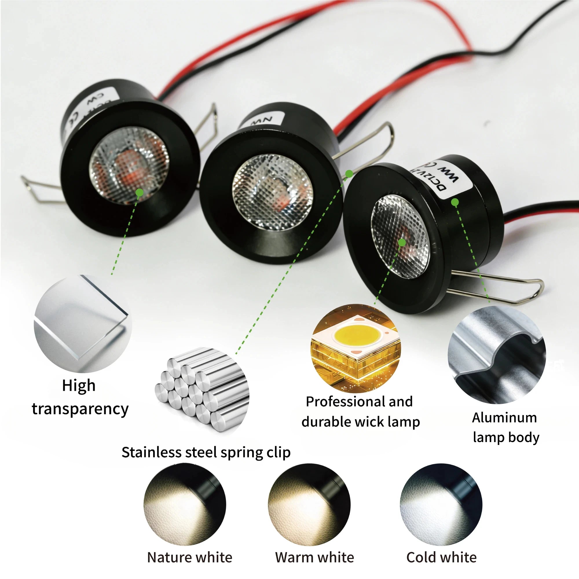 IP65 Mini LED Recessed Downlight 2W DC 12V 25mm Cutout 60 Degree Aluminum Silver Nickel Finish Cabinet Stair RV Caravan