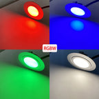 IP65 RGBW LED Mini Recessed Downlight 3W DC 12V 280lm 120 Degree Dimmable 304 Stainless Steel D72 x H14mm 55mm Cutout Driver and Dimmer Included