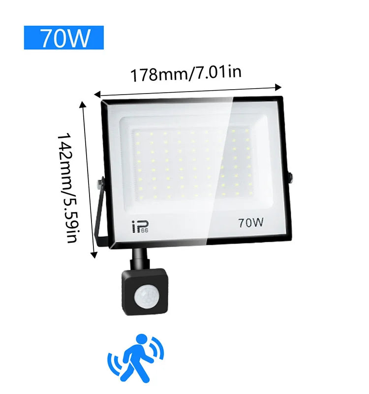 IP66 PIR Motion Sensor LED Flood Light 20W 30W 50W 70W 100W 150W 200W 300W Die Cast Aluminum AC 100-130V or 175-265V Outdoor Garden Security