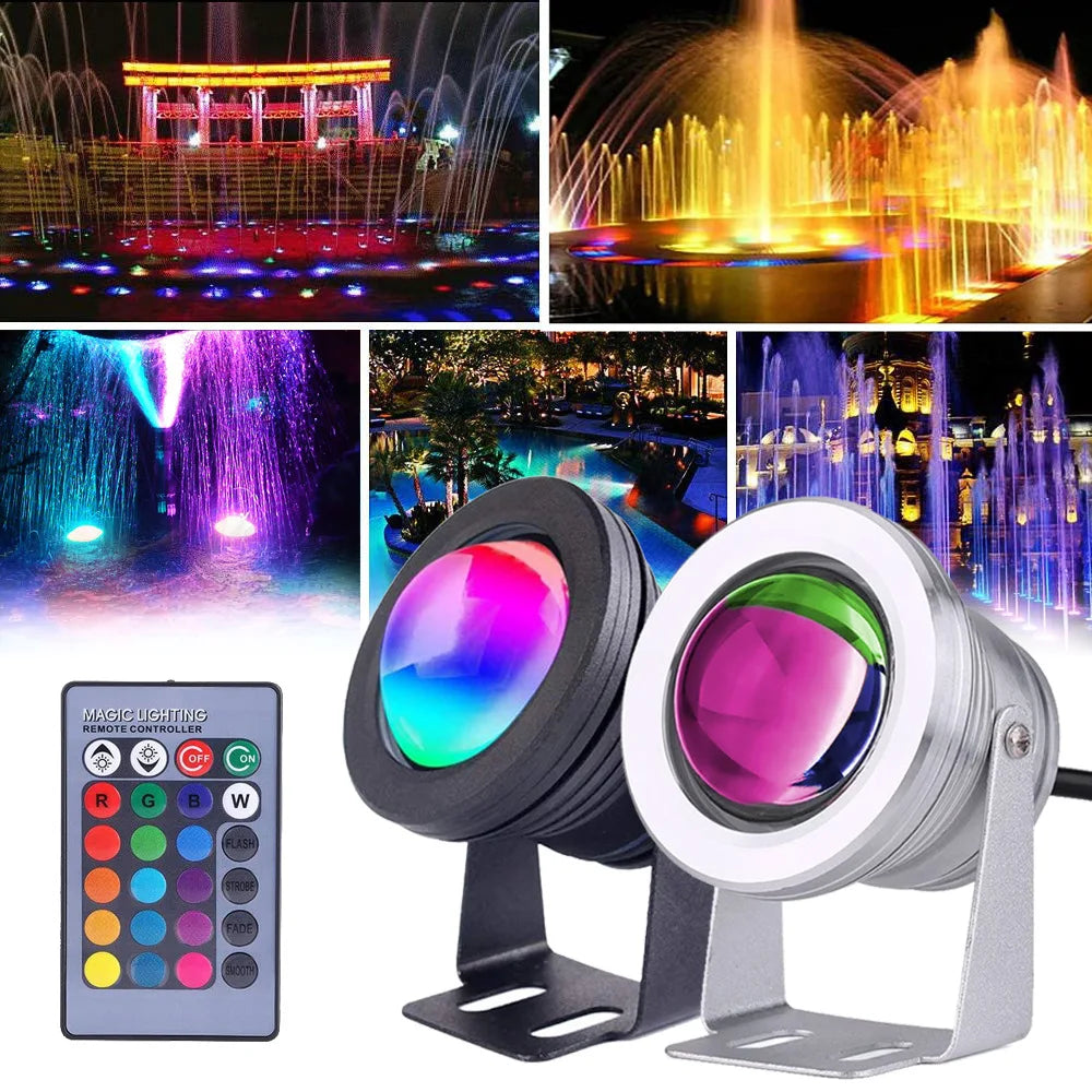 10W IP67 LED Underwater Pool Spotlight RGB White Warm White AC 85-265V DC 12V 60°/120°
