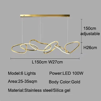 Modern LED Pendant Light 3-6 Heads 40-100W 3-CCT Dimmable RF Remote AC 90-260V Black Gold