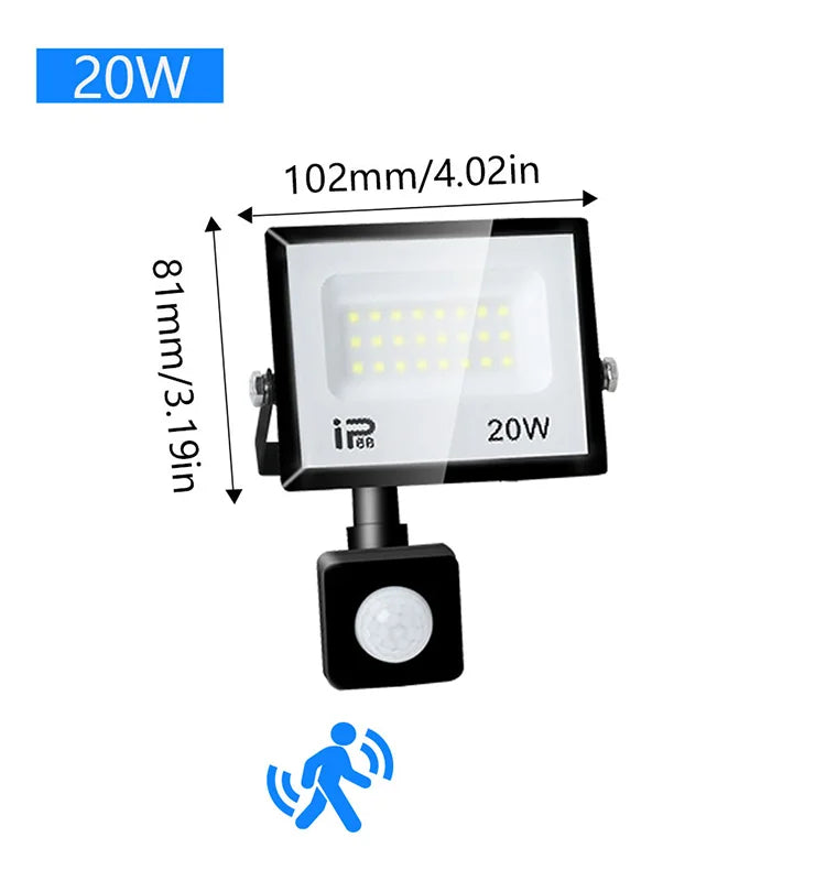 IP66 PIR Motion Sensor LED Flood Light 20W 30W 50W 70W 100W 150W 200W 300W Die Cast Aluminum AC 100-130V or 175-265V Outdoor Garden Security