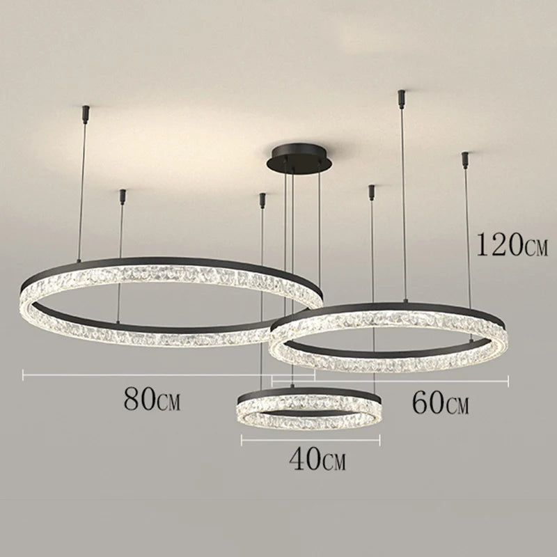 Modern Tiered Ring Crystal Acrylic Pendant Chandelier D40+60+80cm 100W Dimmable AC 90-265V