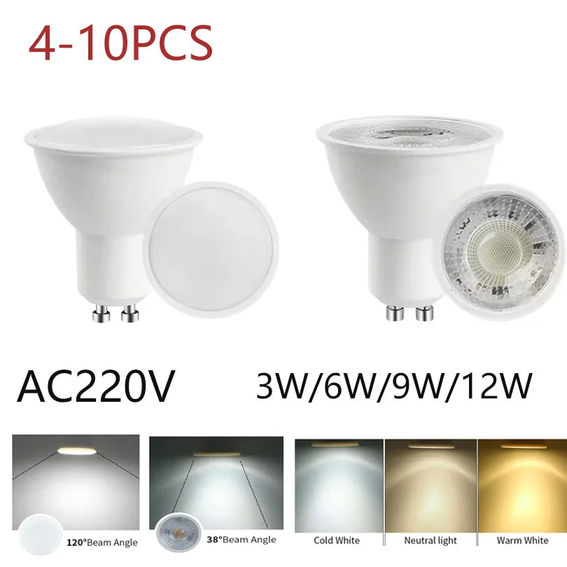 GU10 LED Spotlight Bulb 3W 6W 9W 12W SMD2835 AC 175-265V Non-Dimmable 4-10 Pack