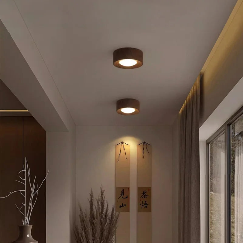 Walnut Wood Copper LED Ceiling Spotlight Acrylic Shade Knob Switch AC 90-260V Concealed or Surface Mount Warm White Changeable Living Room