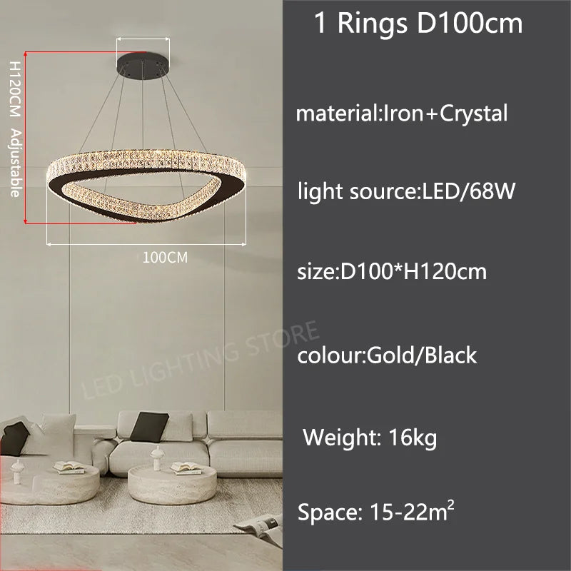 Modern Crystal LED Chandelier Stainless Steel Polished Cord Pendant Remote Control Dimmable AC 90-265V Villa Living Room Staircase