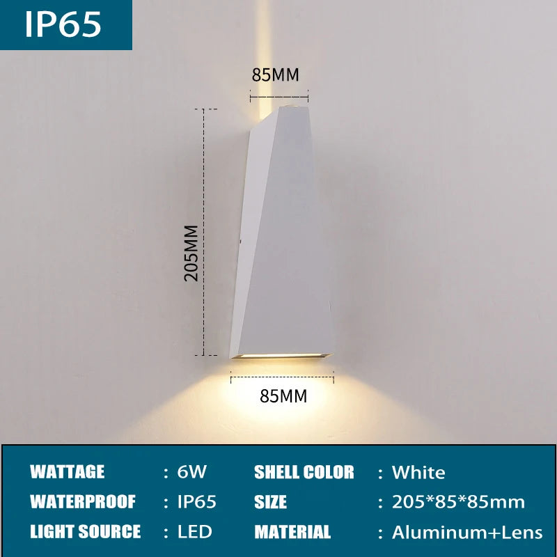 IP65 LED Outdoor Wall Lamp 6W 10W Aluminum Borosilicate Glass Baked Finish CRI 80 90 lm/W AC 85-265V Porch Garden Nordic Black White