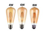 ST64 Edison Filament LED Bulb 2W 4W 6W 8W E27 B22 Dimmable Gold Glass 110-220V 6 Pack