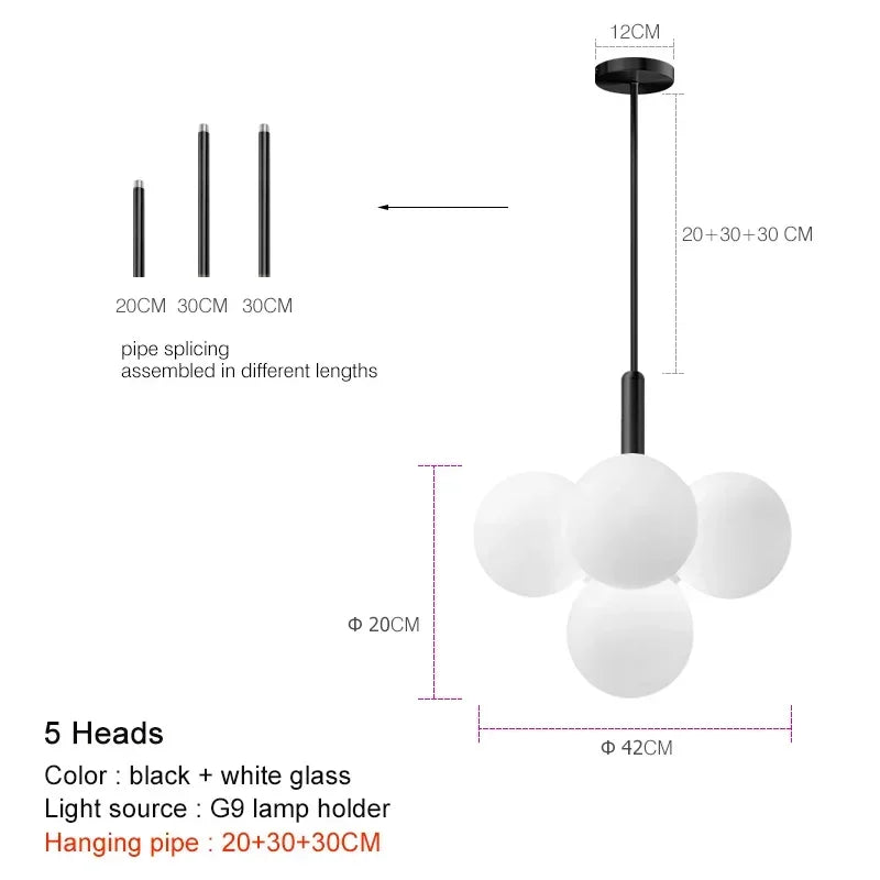 Modern Frosted Glass G9 Chandelier Black Brass Chrome Iron Aluminum AC 110-220V Pendant