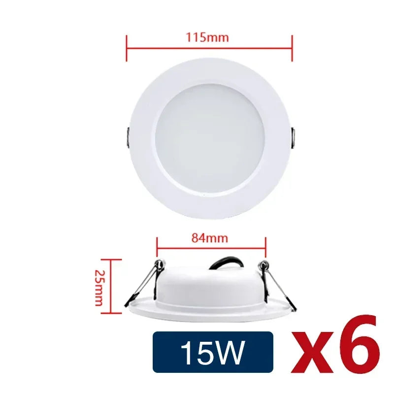 LED Recessed Downlight 5W 9W 12W 15W 18W Epistar DC12V DC24V AC110-220V 120° 6 Pack