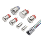 IP65 Waterproof Metal Push Button Switch 12mm 16mm 19mm 22mm 3A Copper LED Indicator 12V 24V Momentary Flat Circular Panel Mount