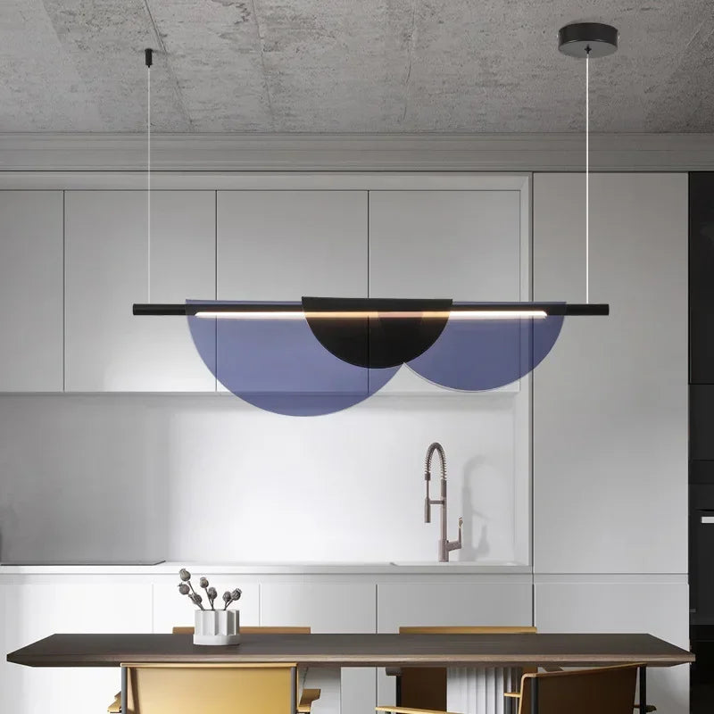 Nordic Minimalist Linear LED Chandelier Iron Acrylic Semi Flush Mount Touch Switch 3 Color Temperatures AC 90-260V Dining Room Bar