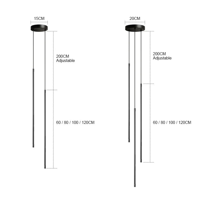 Modern Linear LED Chandelier Pendant Light 3 Head Black Brushed Aluminum Adjustable Wire Dining Room Kitchen Island