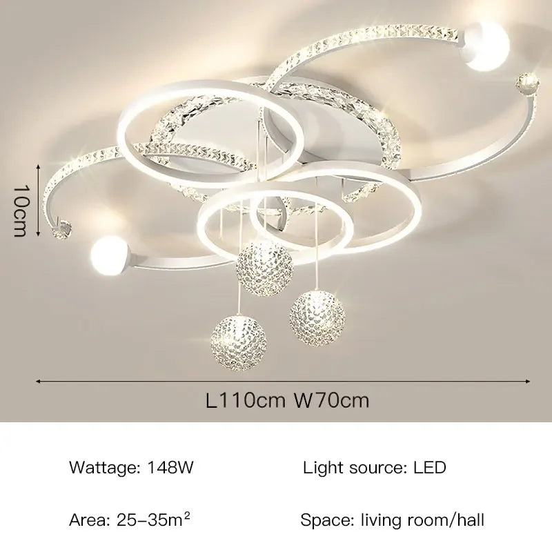 Modern Luxury LED Pendant Chandelier Iron Acrylic White Gold Black Dimmable Remote 85-265V