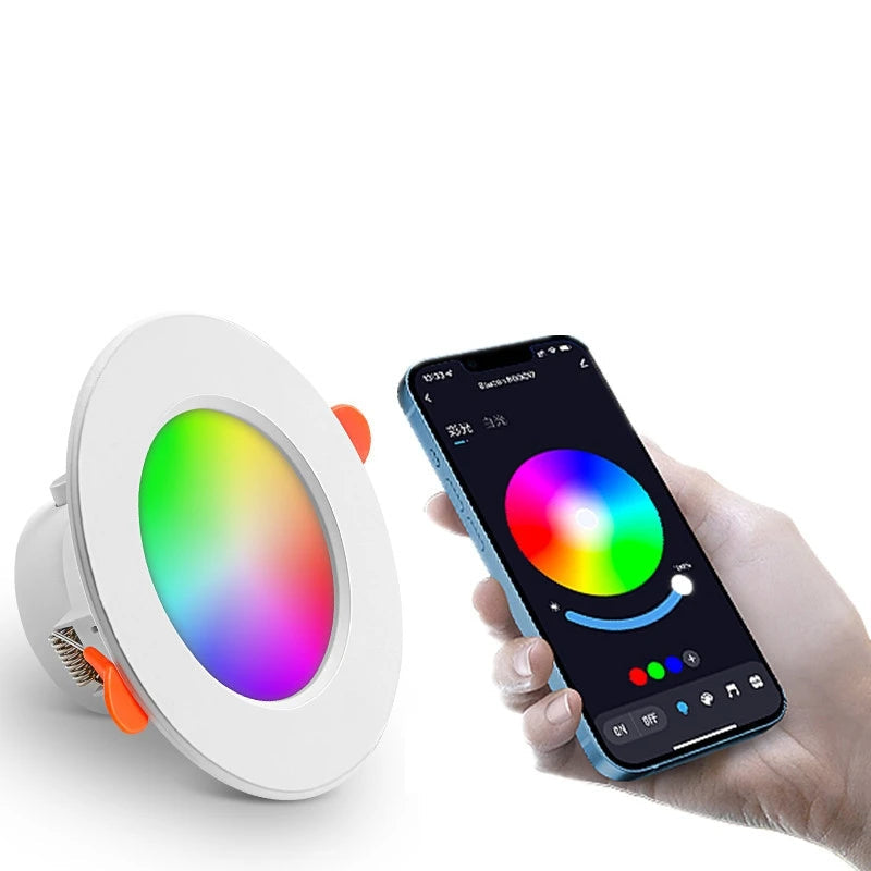 Smart RGB LED Recessed Downlight 10W 15W Bluetooth App Voice Wall Switch Dimmable 16 Colors 2700K to 6500K AC 85-265V Ceiling Spot