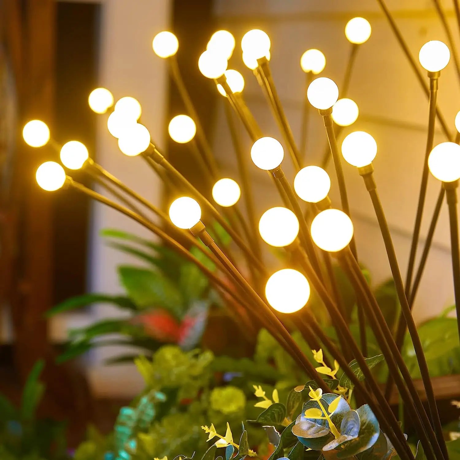 Solar LED Firefly Garden Stake Light IP44 Waterproof Warm White Swaying Flexible Branch Plastic Outdoor Pathway Patio Decor
