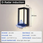20W IP65 LED Outdoor Wall Lamp Radar Motion Sensor 3-6m AC 85-265V Black ABS Porch Garden